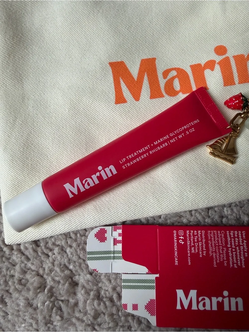 Marin x Good Stock Maine Strawberry Rhubarb Lip Treatment and Keychain